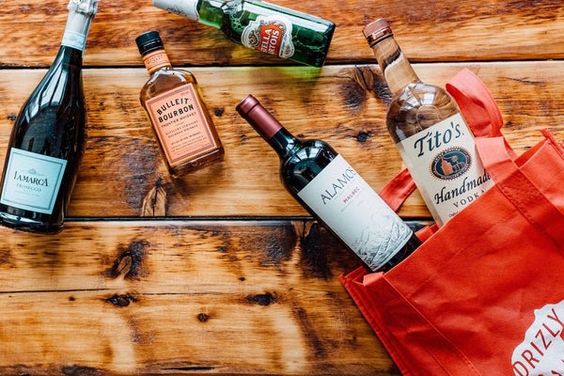 bottles of alcohol in a bag